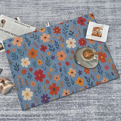 Blue Wildflowers Dish Drying Mats for Kitchen Counter, Large 18"x24" Dish Mats for Drying Dishes, Microfiber Absorbent Dish Drying Pad Rack Mat Kitchen Decor Reusable Washable