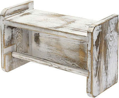 MyGift Farmhouse Paper Towel Holder, Shabby Whitewashed Wood Farmhouse Wall Mounted Kitchen Napkin Dispenser Rack with Top Storage Shelf Spice Racks