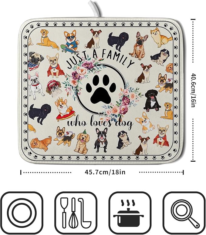 Lovely Dogs Dish Drying Mat Absorbent Printed Drying Pad for Kitchen Counter - Image 2