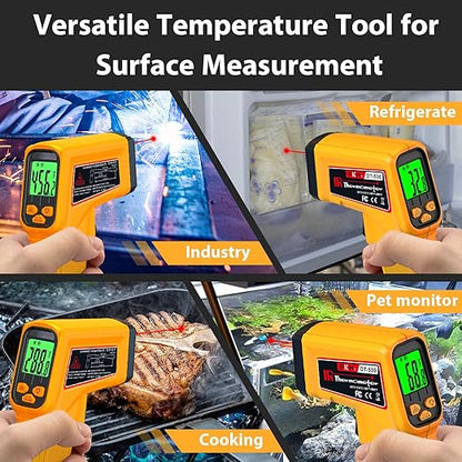 FKM Infrared Thermometer Gun Non-Contact Laser Temperature Gun,-58°F~986°F,AdjustableEmissivity,Digital IR Thermometer Gun for Cooking,Griddle,Pizza Oven,BBQ,HVAC,Automotive,Industrial,Not for Human