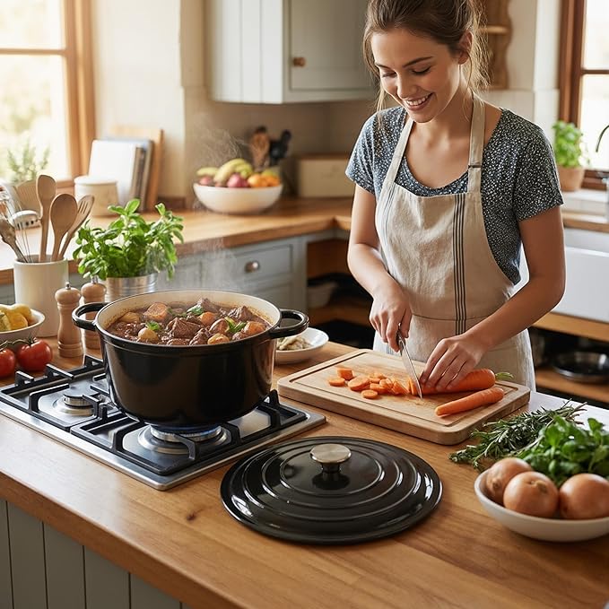 Miereirl 6 Quart Enameled Dutch Oven Pot with Lid, Cast Iron Dutch Oven with Dual Handles for Bread Baking, Cooking, Non-stick Enamel Coated Cookware (Black) - Image 2
