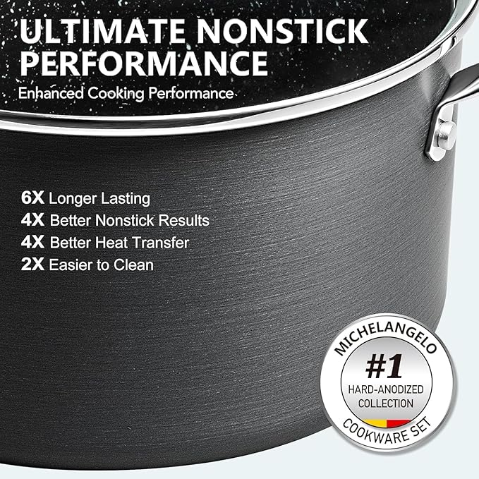 MICHELANGELO 3 Quart Saucepan with Lid, Hard Anodized Nonstick Sauce Pan with Strainer Lid & Pour Spouts for Easy Pour, Granite Derived Coating Sauce Pan for Cooking, Small Pot - 3 Qt Saucepan - Image 3