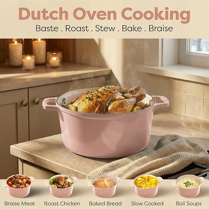 Gotham Steel 5 Qt Lightweight Ceramic Dutch Oven Pot with Lid, Nonstick Sourdough Dutch Oven for Bread Baking, 10 in 1 Stock Pot Ovens for Pasta, Spaghetti, Bread and More, Pots for Cooking - Image 10