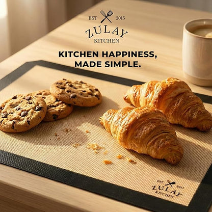 Zulay Kitchen Silicone Baking Mat 2-Pack (16.5"x11.6") – Reusable Nonstick Silicone Baking Sheets for Oven, Pastry, Cookies & More – Easy to Clean, Heat Resistant (Black)