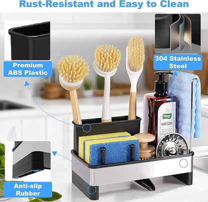 Kitchen Sink Caddy Organizer, Stainless Steel Sponge Holder, Kitchen Caddy Sink Organizer with Dish Brush Holder and Dishcloth Rack, Rustproof Dish Sponge Drying Rack for Countertop Storage - Image 4