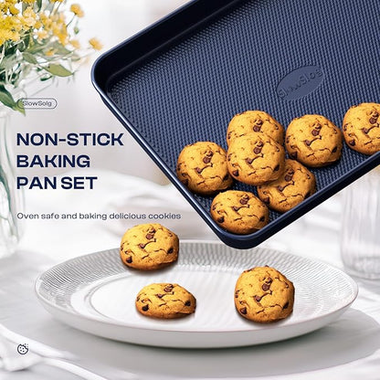 Baking Pans Set 8-Piece Bakeware Sets, Baking Sets for Cooking Nonstick Oven Pan Set, Baking Sheet Set, Cookie Sheets for Baking, Muffin Pan, Ceramic Coated Blue - Image 3