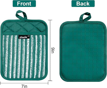 Alselo Silicone Pot Holders Set of 3 Heat Resistant & Non Slip Potholders, Professional Oven Hot Pads with Pockets Mitts for Kitchen Cooking Baking Barbecue (Emerald Green, 3) - Image 2