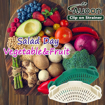 AUOON Clip On Strainer Silicone for All Pots and Pans, Pasta Strainer Clip on Food Strainer for Meat Vegetables Fruit Silicone Kitchen Colander (White) - Image 5