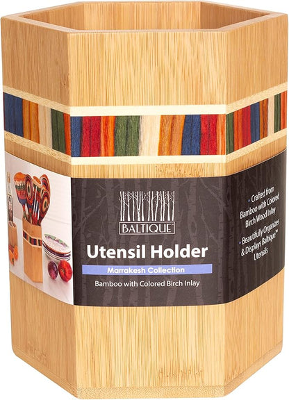 Totally Bamboo Baltique Marrakesh Collection Kitchen Utensil Holder, Large Cooking Utensil Crock for Countertop