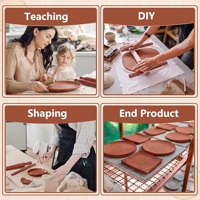 Sasylvia 10 Pcs Pottery Rolling Pin Guides Wood Teaching Rolling Mud Stick Guide Set Polymer Clay Depth Guide Pottery Tools Clay Mudboard Tools (5 Size,Reddish Brown) - Image 6