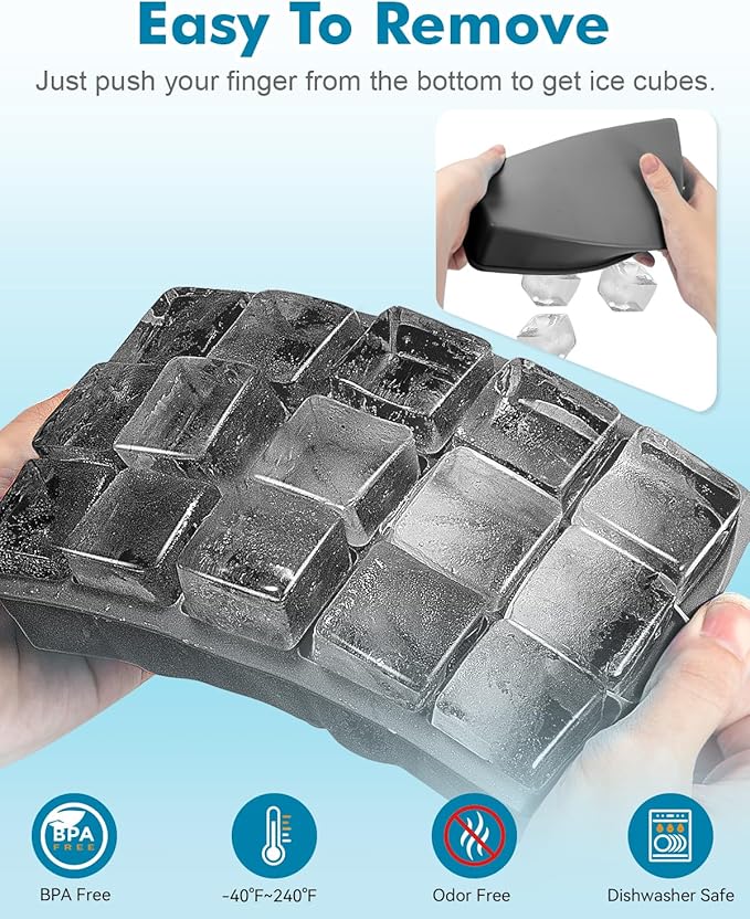 Silicone Ice Cube Trays for Freezer 2 Pack, Easy Release Square Ice Cubes Mold, Best Rubber Ice Cube Tray for Whiskey Cocktail Coffee, Mini Fridge Old Fashioned Silicone Ice Tray - Image 3