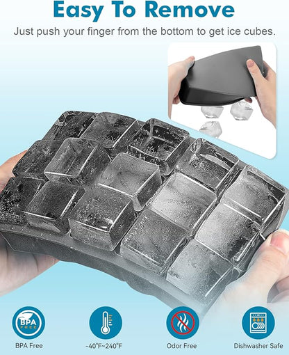 Silicone Ice Cube Trays for Freezer 2 Pack, Easy Release Square Ice Cubes Mold, Best Rubber Ice Cube Tray for Whiskey Cocktail Coffee, Mini Fridge Old Fashioned Silicone Ice Tray - Image 3