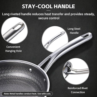 Ammeloo Hybrid Tri-Ply Stainless Steel Frying Pan Set, 8"/9.5"/11" Cooking Pans, Non Stick Frying Pans and Skillets, Chef Pan, Non Toxic, Dishwasher Safe, Induction Compatible, Black Interior