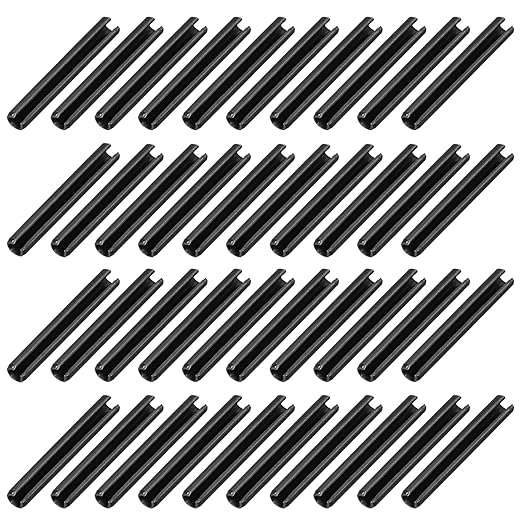 MECCANIXITY 60Pcs Slotted Split Roll Pins 1/5 Inch(5mm) Dia. 1-2/5 Inch(35mm) Length 65Mn Steel Spring Tension Expansion Dowels for Secure Fastening, Black