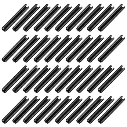 MECCANIXITY 60Pcs Slotted Split Roll Pins 1/5 Inch(5mm) Dia. 1-2/5 Inch(35mm) Length 65Mn Steel Spring Tension Expansion Dowels for Secure Fastening, Black