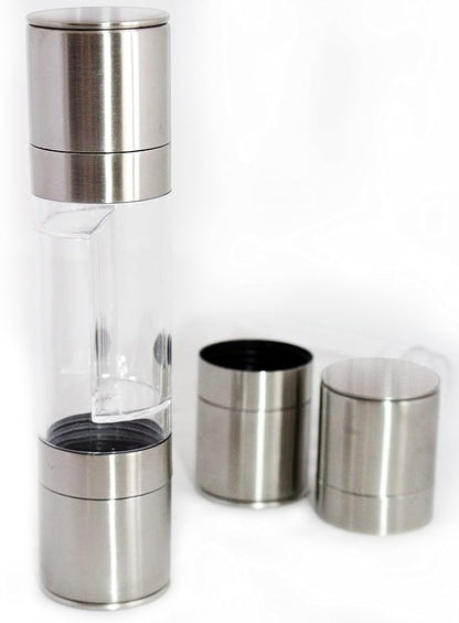 All-in-One Salt and Pepper Grinder Set, 2-in-1 Dual Mill Combo, Stainless Steel, Pure Ceramic Grinders
