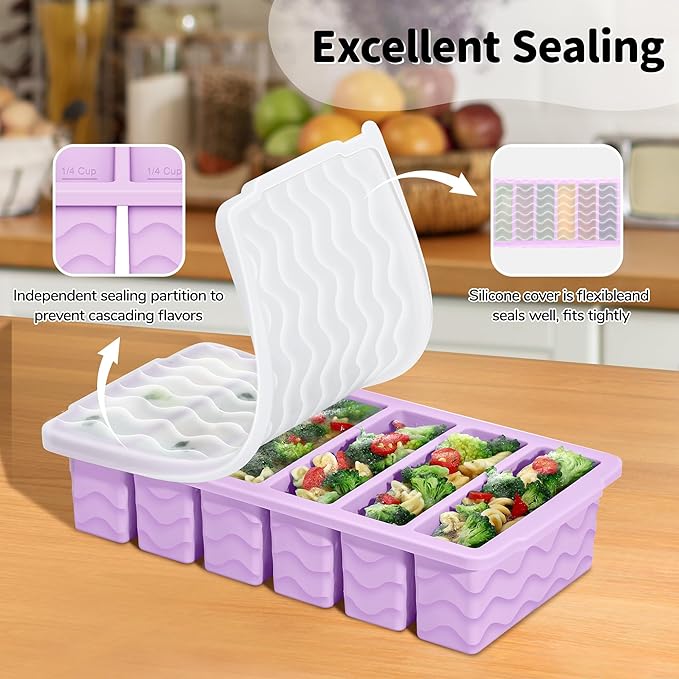 2-Pack Silicone Freezer Trays with Lid, 2 Large 2-Cup(500ml) & 6 Small 1/2-Cup(125ml) Soup Freezer Container Molds, Ice Cube Tray For Meal Prep & Freezing Soup, Stews, Sauces, Oven & Dishwasher-Safe - Image 5