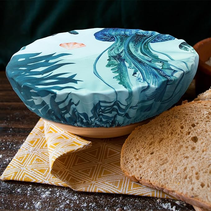 Patelai 10 Pcs Bowl Covers Reusable in 5 Size Stretch Cloth Fabric Elastic Food Storage Bowl Covers Bread Sourdough Lids for Proofing Food Fruits Leftover(Dark Blue,Ocean) - Image 4