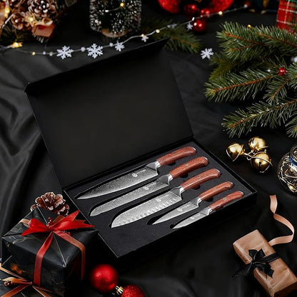 YOTSUBA 5 PCS Kitchen Knife Set, Professional Razor Sharp Japanese Knife Set, High Carbon Stainless Steel Chef Knives With Ergonomic Handle for Meat, Vegetable, Bread & Fruit