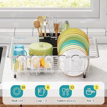 Simple Trending Expandable Dish Drying Rack in Sink, Adjustable Dish Drainers for Small Kitchen, Counter Inside Sink, Over The Sink with Utensil Holder - Image 3