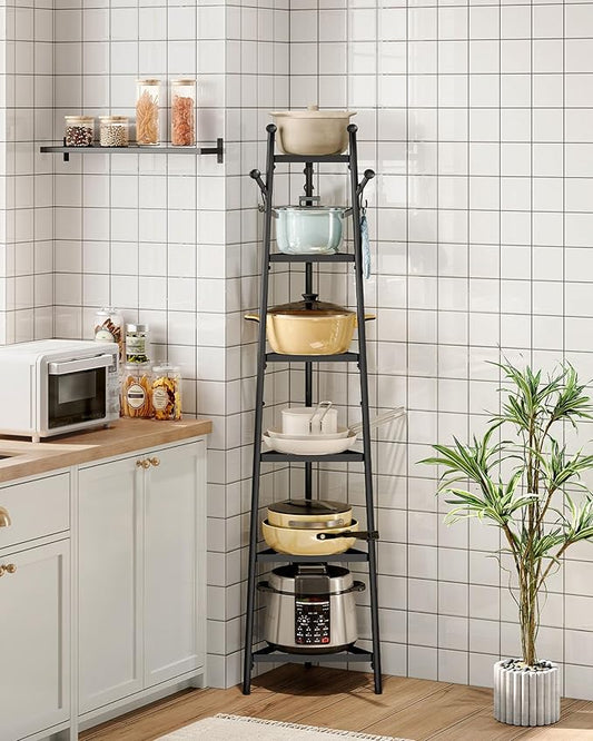 CHOEZON Pot Racks, 6-Tier Cookware Stand, Triangle Shelf Storage Tower for Kitchen, Pans Pots Storage Rack, Metal Wire Shelf Organizer, Corner Shelf, for Kitchen, Living Room, Black TPR15BB by Choezon