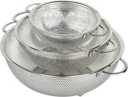3-Piece Stainless Steel Mesh Micro-Perforated Strainer Colander Set (1-Quart, 2.5-Quart and 4.5-Quart) by H%C3%96LM