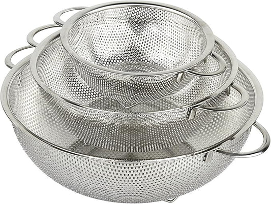 3-Piece Stainless Steel Mesh Micro-Perforated Strainer Colander Set (1-Quart, 2.5-Quart and 4.5-Quart) by H%C3%96LM