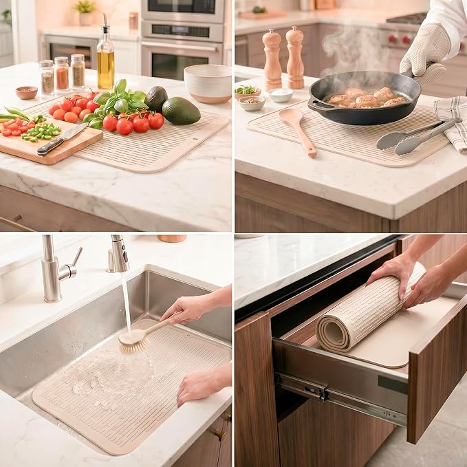MicoYang Silicone Dish Drying Mat for Multiple Usage,Easy clean,Eco-friendly,Heat-resistant Silicone Mat for Kitchen Counter or Sink,Refrigerator or Drawer Liner Tapioca 2XL 24 inches x 18 inches - Image 3