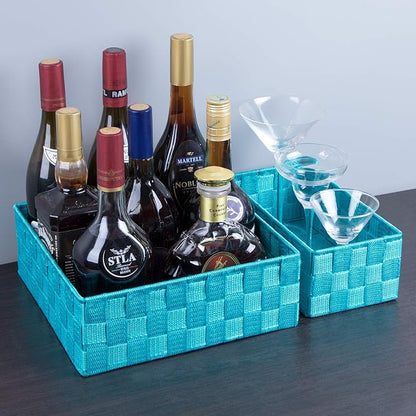Posprica Woven Storage Baskets for Organizing, Small Black Baskets Cube Bin Container Tote Organizer Divider for Drawer, Closet, Shelf, Dresser, Set of 4(Aqua) - Image 5