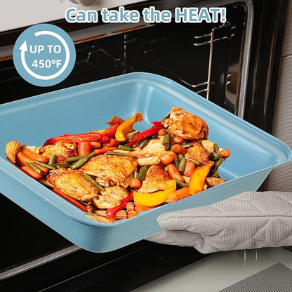 11-Piece Nonstick Baking Pans Set - Professional Grade Carbon Steel Bakeware with Premium Coating- Dishwasher Safe, Stackable, Oven Safe to 450°F (Slight Blue) - Image 3