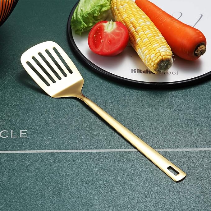 Gold Spatulas, Berglander Slotted Turner Titanium Gold Plating, Metal Turner For Cooking, Kitchen Barbecue Spatulas, Dishwasher Safe, Easy to Clean - Image 2