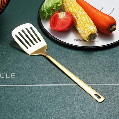 Gold Spatulas, Berglander Slotted Turner Titanium Gold Plating, Metal Turner For Cooking, Kitchen Barbecue Spatulas, Dishwasher Safe, Easy to Clean - Image 2