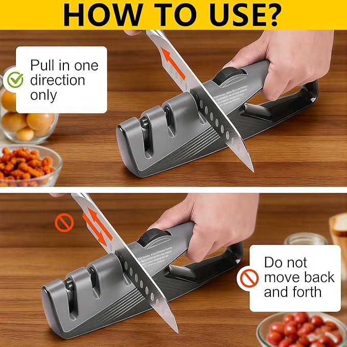 Knife Sharpener, 5 Adjustable Angle, 3 in 1 Professional Chef's Kitchen Knife Accessories, Kitchen Blade & Scissors Sharpening Tool, Versatile Manual Knife Sharpener, Easy to Use, for Kitchen Knife - Image 5