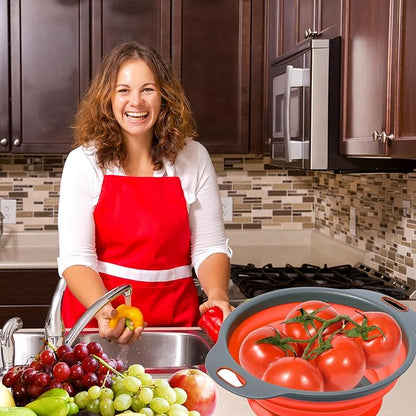 Red Round Silicone Collapsible Colander – Silicone Round Kitchen Strainers with Plastic Handles Foldable Kitchen Strainer Small Perfect for Draining Pasta Vegetable and Fruit - Image 7
