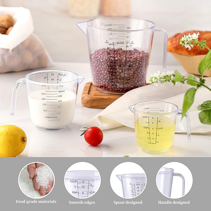 Measuring Cup Set, HIA 3PCS Plastic Liquid Measuring Cups for Prepping, Baking and Cooking, Dishwasher Safe (4, 1.5 and 3/4 Cup) - Image 3