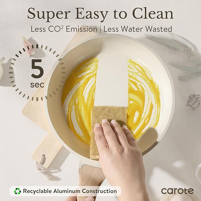 CAROTE ICE 35pcs Pots and Pans Set, Nonstick Cookware Sets, White Granite Induction Cookware with Kitchen Knife Set - Image 5