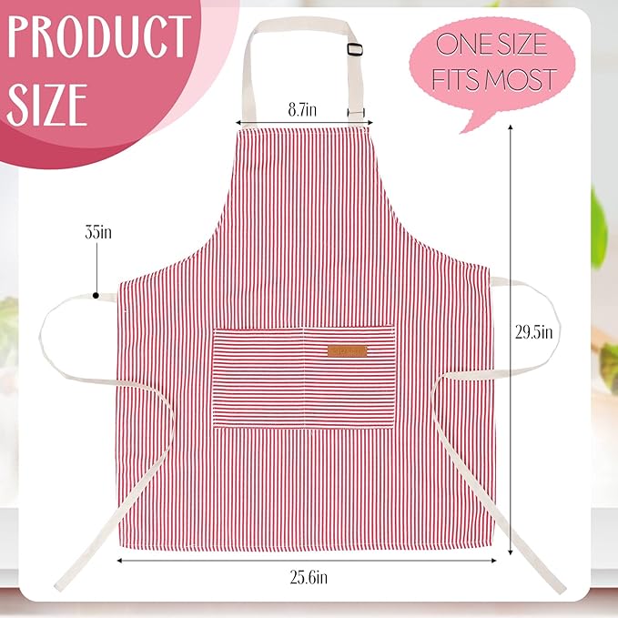 Handepo 12 Pcs Cotton Aprons for Women Men with Pockets Soft Adjustable Bib Stripe Aprons for Cooking Kitchen Chef - Image 2