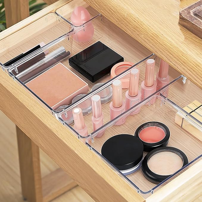 StorMiracle 13 PCS Drawer Organizer Set, 5 Varied Size Bathroom and kitchen Drawer cabinet organizer Trays, Clear Storage Bins for Makeup, Jewelry, Utensils and Gadgets - Image 5