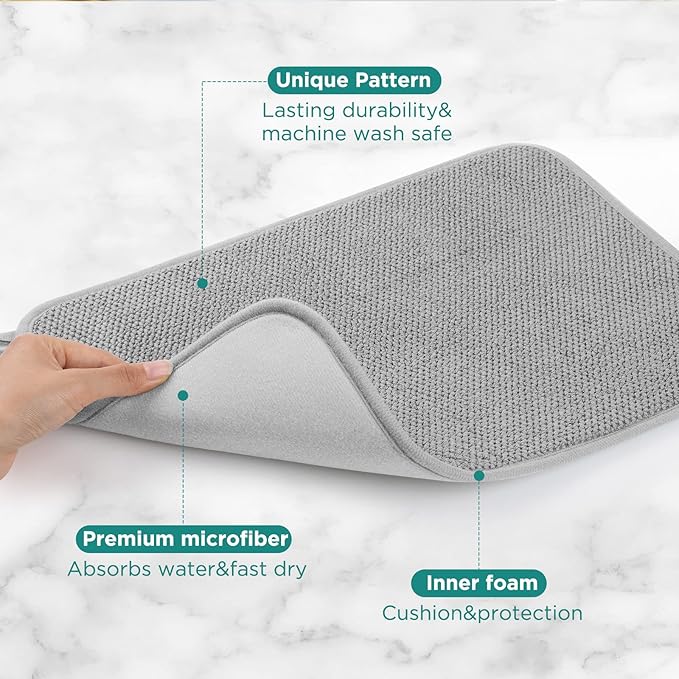 GeeRic Microfiber Dish Drying Mat, Super Absorbent Kitchen Dish Drying Pad, Reversible for Countertop, 15*20 inch Gray - Image 3