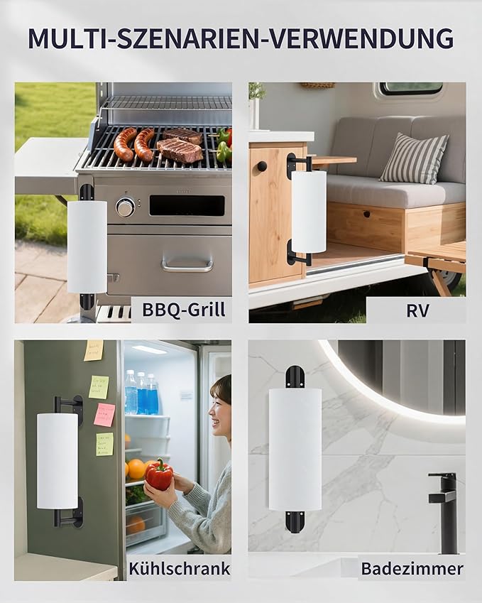 Paper Towel Holder Under Cabinet, Self Adhesive or Wall Mount for Kitchen Bathroom, Stainless Steel Paper Towel Holders with Damping Effect, Single Hand Operable (Matte Black) - Image 7