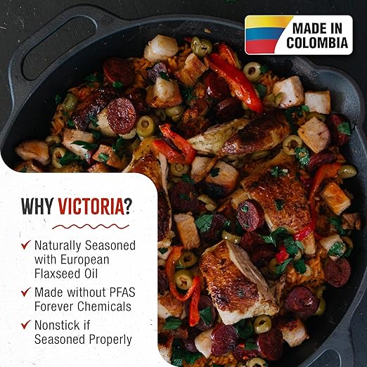 Victoria 13-Inch Cast Iron Skillet, Pre-Seasoned Cast Iron Frying Pan with Long Handle, Made in Colombia - Image 2