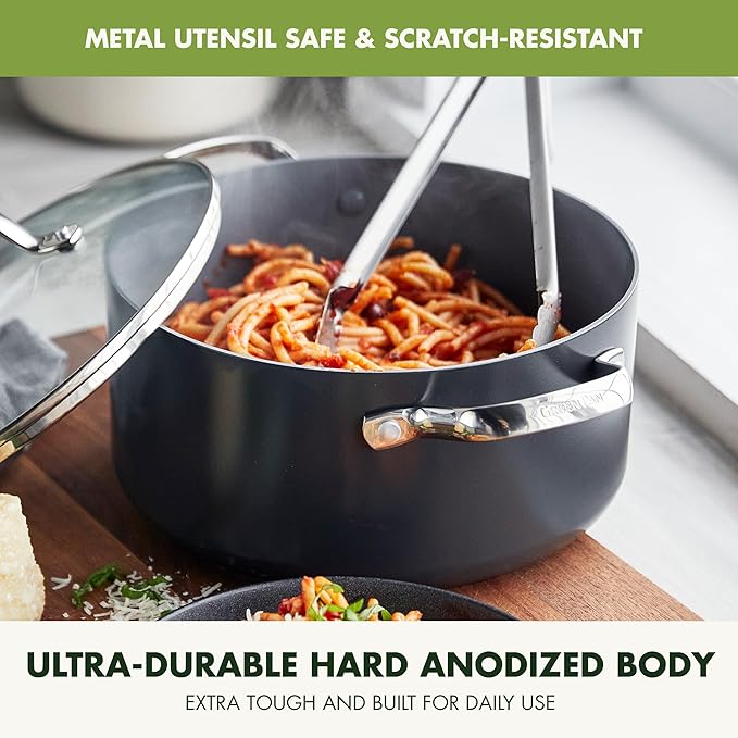 GreenPan Valencia Pro Hard Anodized Healthy Ceramic Nonstick 5QT Stock Pot with Lid, PFAS-Free, Induction, Dishwasher Safe, Oven Safe, Gray - Image 5