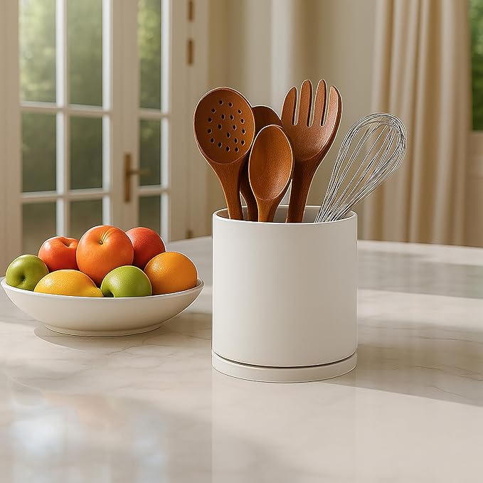 D'vine Dev 360° Rotating Utensil Holder Set – 7.2"+5" Kitchen Utensil Crocks for Countertop, Modern Cooking Tool Organizers for Kitchen Storage +Décor, Oatmeal, Set of 2, 72-Z-D-1 - Image 5