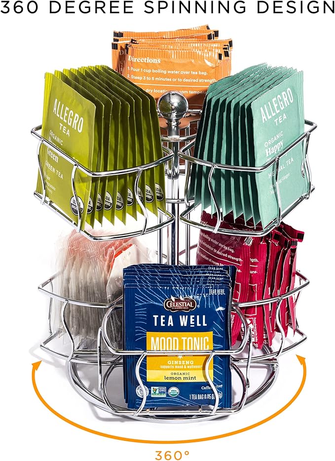 Sorbus Tea Bag Spinning Carousel - Tea Caddy Organizer for Countertop - Matcha Station Accessories - 2 Tier Revolving Storage for Pantry - Holds Up to 60 Large Tea Bags - Image 4