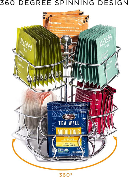 Sorbus Tea Bag Spinning Carousel - Tea Caddy Organizer for Countertop - Matcha Station Accessories - 2 Tier Revolving Storage for Pantry - Holds Up to 60 Large Tea Bags - Image 4