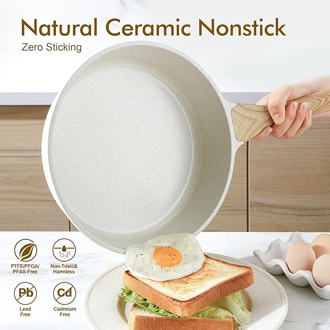 SENSARTE Nonstick Ceramic Cookware Set, 13-Piece Non-toxic Pots and Pans Set, Healthy Kitchen Cooking Set with Stay-Cool Handles, Silicone Tools and Pot Protectors, PFAS Free - Image 3