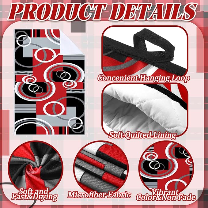 Jingmore 6 Pcs Kitchen Decor Set Accessorie Farmhouse Kitchen Towels Pot Holders Oven Mitts Set 2 Dish Towels 2 Pot Holders 2 Cooking Mittens Oven Glove for Cooking(Red and Black,Geometric) - Image 6