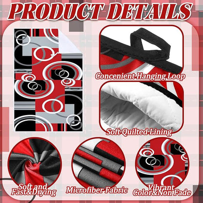 Jingmore 6 Pcs Kitchen Decor Set Accessorie Farmhouse Kitchen Towels Pot Holders Oven Mitts Set 2 Dish Towels 2 Pot Holders 2 Cooking Mittens Oven Glove for Cooking(Red and Black,Geometric) - Image 6