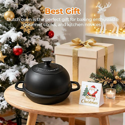 5QT Pre-Seasoned Cast Iron Dutch Oven For Bread Baking, Dutch Oven with Domed Lid, Sourdough Bread Baking Supplies, Multi-Functional Bread Pan For Baking, Frying, Roasting - Image 6