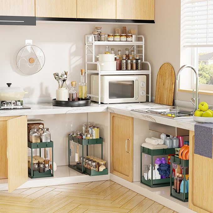 Simple Trending Under Sink Organizer 2 Pack, Sink Pull-Out Sliding Storage Cabinet, 2-Tier Under Shelf Organizer for Kitchen Bathroom, Green - Image 6
